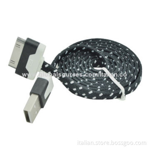 Flat Fabric Braided USB Data Cable for iPhone 4/4S, Supports High-speed Charging and Sync